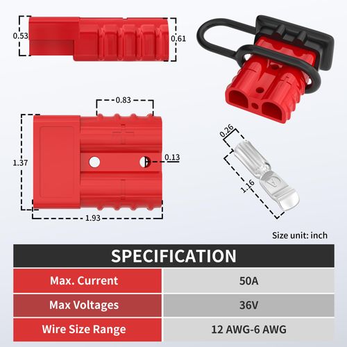 RVBOATPAT 4PCS 50Amp Battery Quick Connect/Disconnect Connector, 6 to 12 Gauge Battery Cable Connector, Wire Harness Plug Kit 12 to 36V for Car Winch Trailer