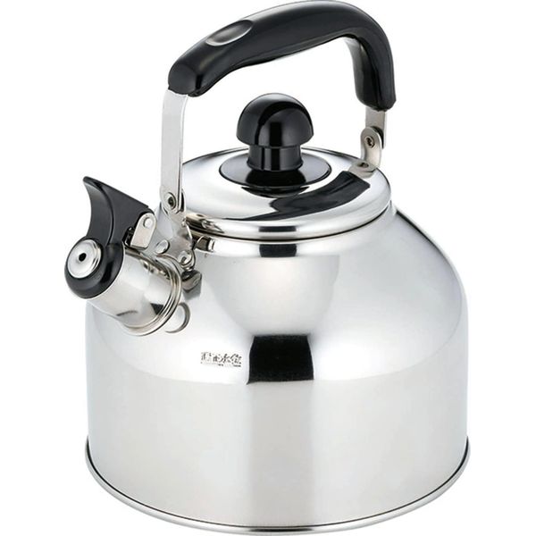 Kakusee NW-08 Whistling Kettle, Full Water, 1.2 gal (3.6 L), Stainless Steel, High Heat Efficiency, Stable, Wide Bottom Design, Easy to Clean, Wide Mouth Shape, Induction Compatible, Niruwaka, Silver