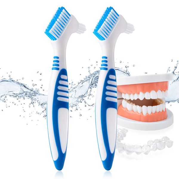 Annhua 2 Denture Brush with Double Side Soft Bristles, Denture Cleaning Toothbrush for Cleaning Denture, Retainers,Invisible Braces