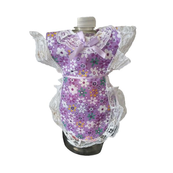 Purple Floral Print Apron Coverup Pancake Syrup Catsup Dish Soap Bottle Fun Gift