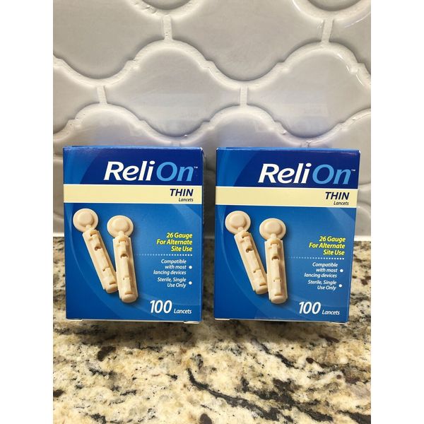 ReliOn Thin Lancets, 100 ct New Exp:2024-10 Sterile Single Use 26 Gauge - 2 Box