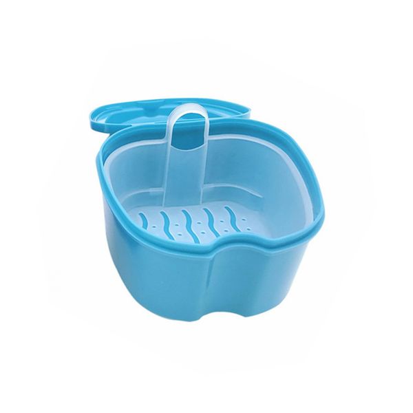 Denture Case Portable Dental Retainer Box with Strainer Basket Denture Cleaning Box for Storing Soaking Dentures