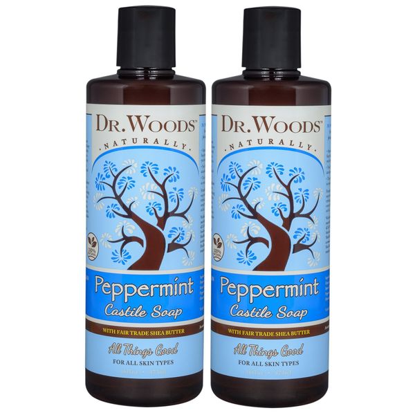 Dr. Woods Pure Castile Peppermint Liquid Soap with Organic Shea Butter, 16 Ounce (Pack of 2)