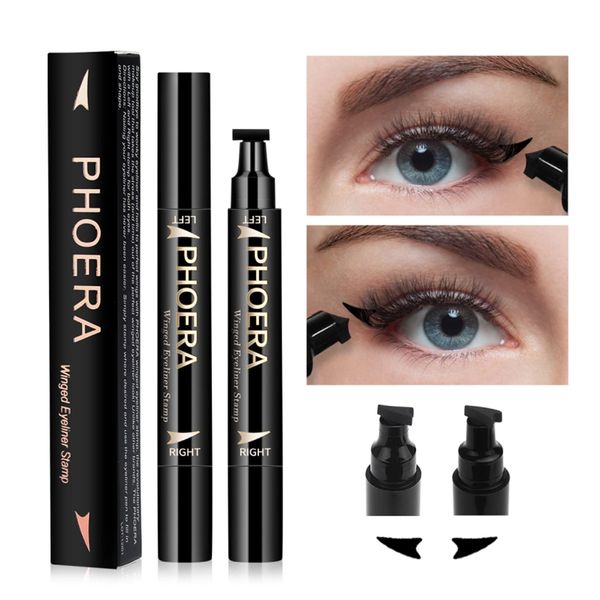 PHOERA Eyeliner Stamp Wingliner - Black Eyeliner - Liquid Eyeliner for Women Black Eyeliner Pen Winged Eyeliner Pencil Easy to Use Long Lasting Smudge-Proof No Dipping (Winged Eyeliner Stamp)