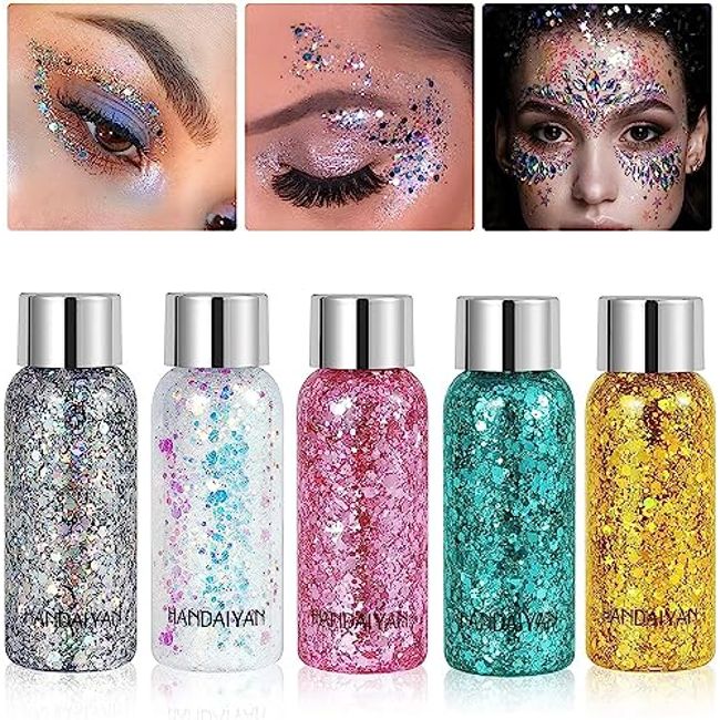 8 Color Body Glitter,Face Glitter Gel,Hair Glitter,Self Adhesive Glitter  Gel,Chunky Glitter Festival Accessories,Cosmetic Glitter Makeup