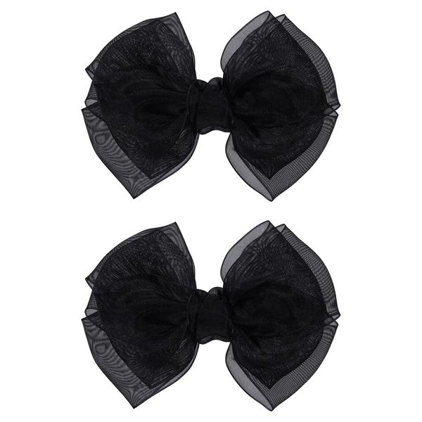 4 inch Black Organza Double Hair Bows Alligator Clips Mesh Ribbon Tulle Decorative Hair Bow Barrettes Halloween Wedding Party Dress Accessory for Toddler Teen Girls Kids