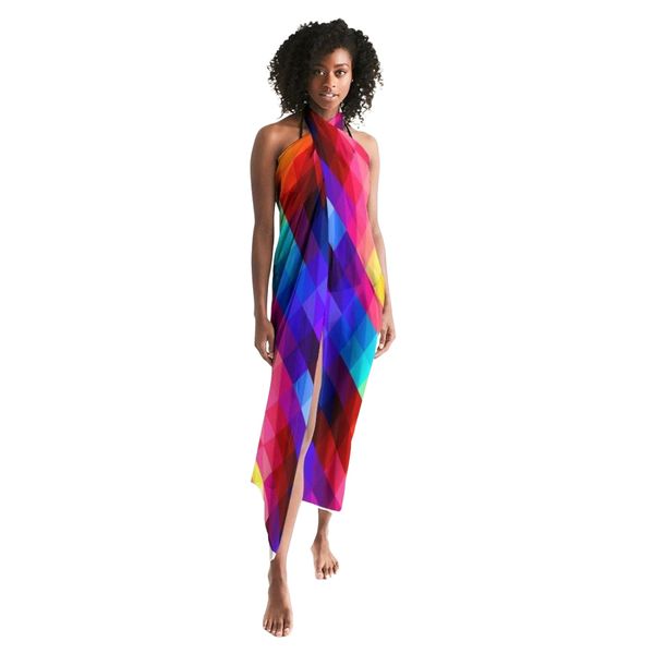 Sheer Sarong Swimsuit Cover Up Wrap / Red Block Multicolor - Universal