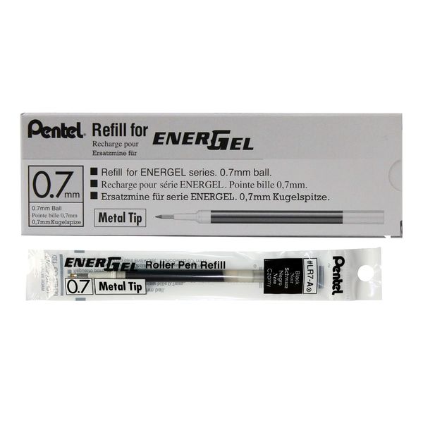 Box of 12 x PENTEL Energel 0.7mm Refill Metal Tip LR7 - Fits Energel Xm, BL77/BL57/BL37 - Black Ink