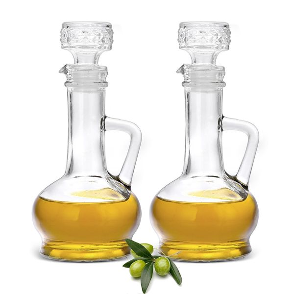 Set of 2 Olive Oil Dispenser Bottle with Stopper Elegant Glass Cruet Bottles ...