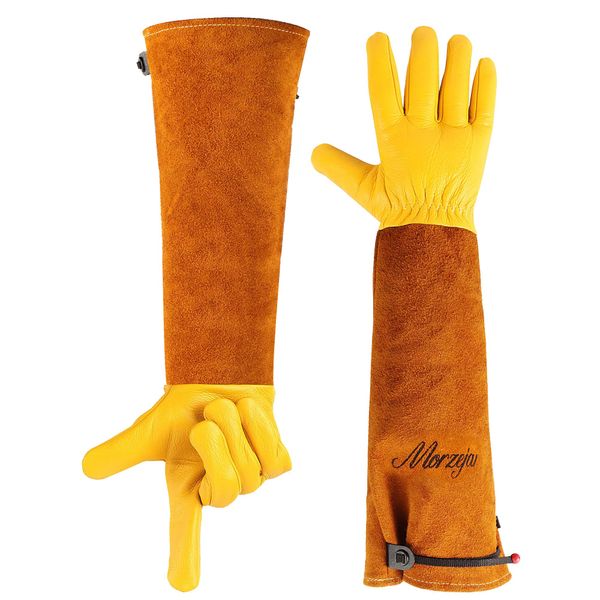 Morzejar Professional Gardening Gloves for Men&Women, Rose Pruning Gloves Thorn Proof, Adjustable Cuff, Breathable Leather Cowhide Long Garden Gloves,Garden Gifts & Tools for Gardener,Yard Work