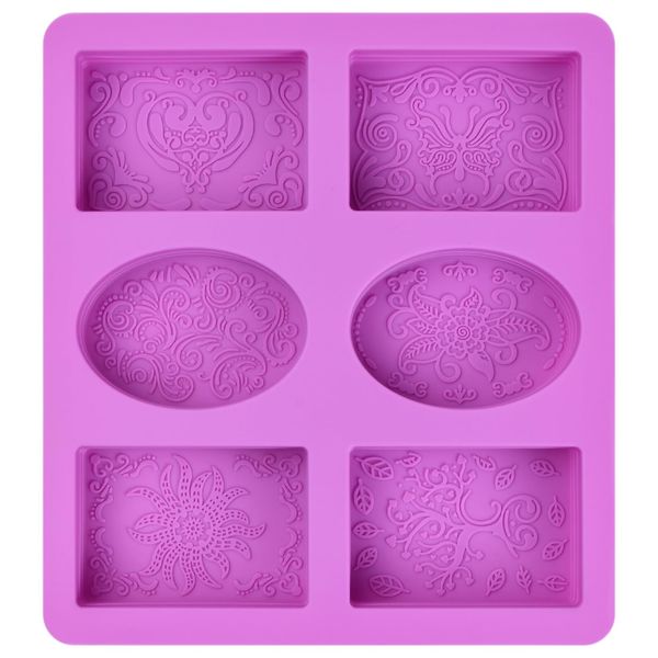 Bezavea Silicone Soap Moulds, 6 Cavities Rectangle Oval Silicone Baking Molds, DIY Handmade Soap Molds, Silicone Moulds for Soap Makining Baking Candle Chocolate (Purple)