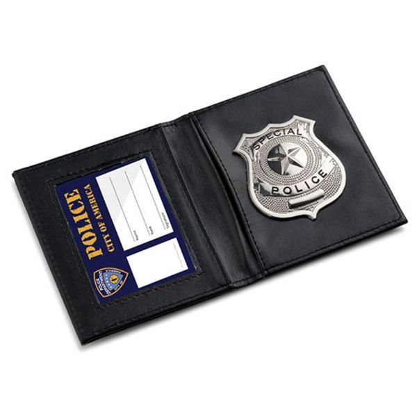 Dress Up America Kids Police ID holder Black - badge holder Pretend Play Slim Wallet - New Card Case lether wallet