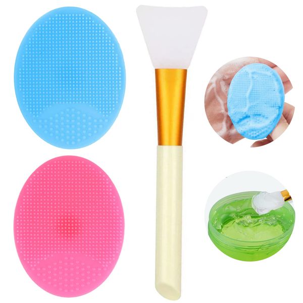 OBSCYON 2 Pcs Manual Silicones Scrubber Facial Cleansing Brush,1 Pcs Face Mask Brush for Skin Smoothing Cleaning