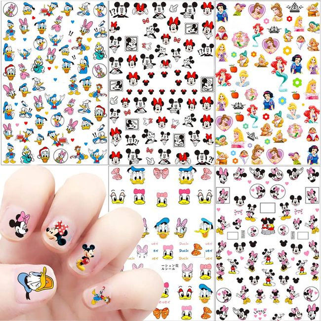 Designer Nail Art Stickers Decals Cute Cartoon 3D Self Adhesive Nail Art Supplies Cartoon Nail Stickers for Women Kids Girls DIY Nail Design Decals for Acrylic Nails Decoration 5 Sheets