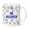 Personalised Teacher Sketch Lined Pattern 10oz Mug Cup Name Custom