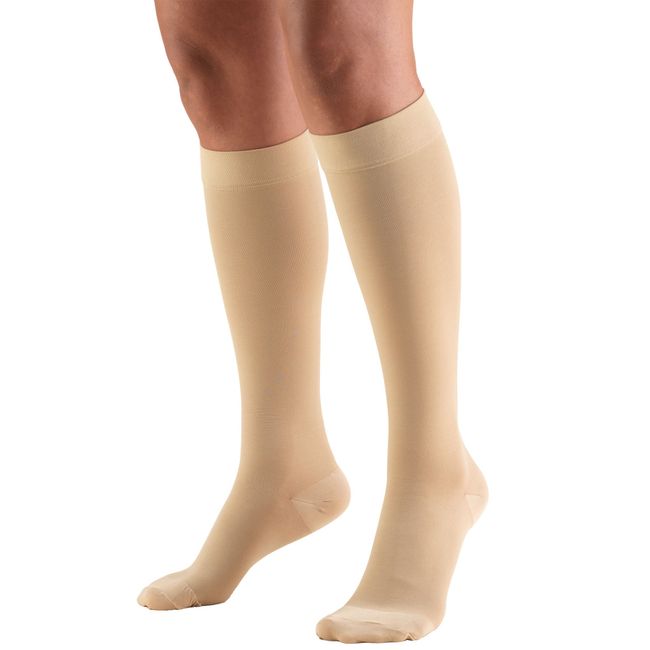 Truform 20-30 mmHg Compression Stockings for Men and Women, Knee High Length, Closed Toe, Beige, Small