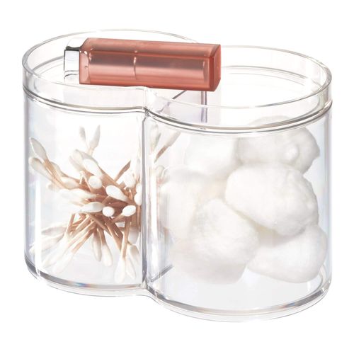 iDesign Round Plastic Canister Cosmetic Organizer with Top Tray Lid for Added Storage, The Clarity Collection – 6.12” x 3.62” x 4.35”, Clear