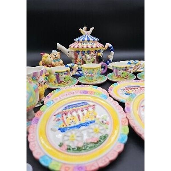 Vintage Mercuries 1995 Circus 23pc Children's Tea Set Hand Painted Complete