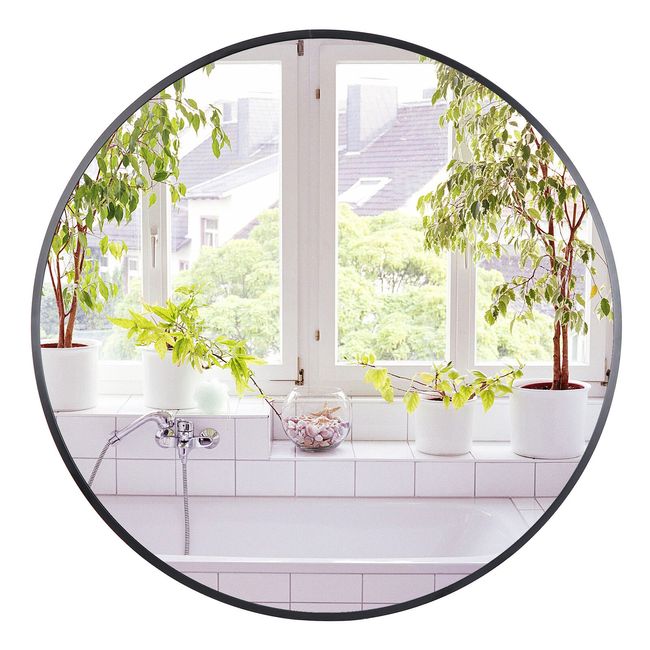 24'' Round Wall-Mounted Bathroom Mirror Make Up Mirror Aluminum Alloy Frame Home