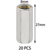 20 PCS Long Rod Nuts,Hex Coupling Nuts Fasteners,Hex & Machine Sleeve Nuts (M8*27mm)