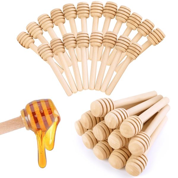 HANSGO 20PCS Honeycomb Sticks, 3 Inch Wooden Honey Dipper Mini Honey Dipper Sticks Honey Wand for Honey Jar Dispense Drizzle Honey Wedding Party Favors