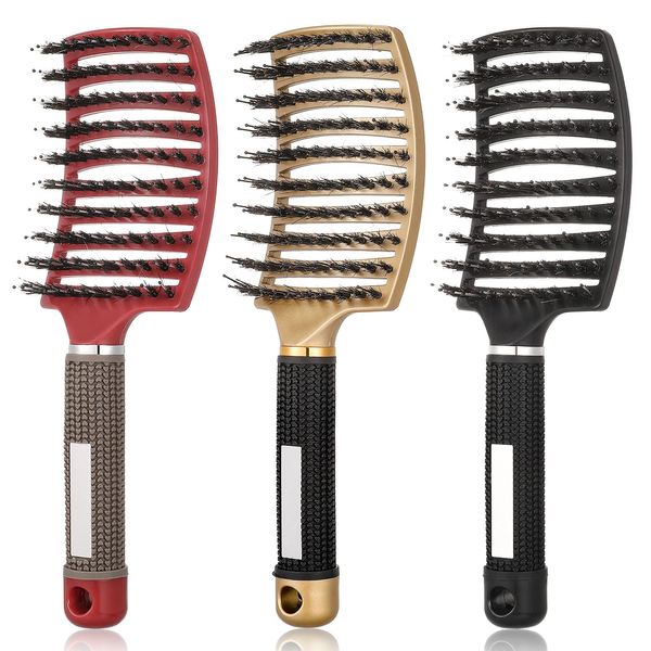 Sportstorm 3 Stcke Haarbrste Wildschweinborsten,Entlftete Entwirrende Haarbrste Gebogene Vent Haarbrste mit Kamm fr lange, feine, dicke, lockige Haare, Detangler, Styling Hair Brush Set