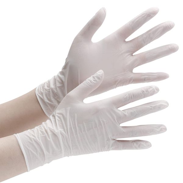 Midori Anzen Verte 723 Nitrile Gloves, Disposable, Gentle on the Hands, Powderless, White, M, 100 Pieces, Ultra Thin