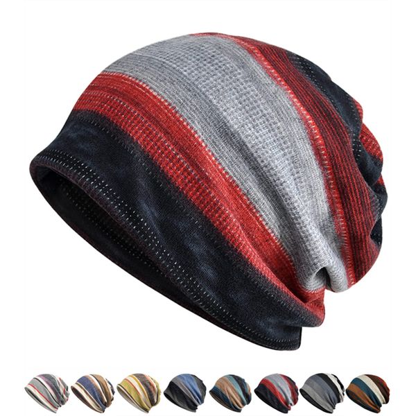 SUBTRY Knit Hat, Spring, Summer, Autumn, Gentle Cotton Material, Breathable, Sweat Absorbent, Moisture Resistant, 3-Way Multifunctional, Antibacterial, Deodorization, Men's, Women's, Striped,