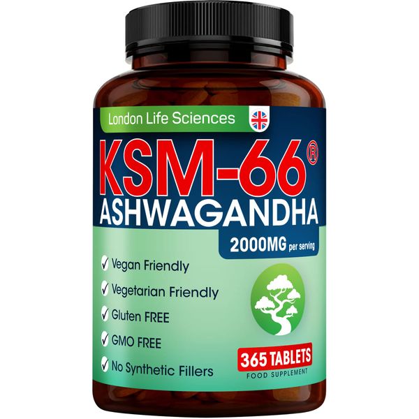 Ashwagandha KSM-66® 2000mg - 365 vegan Tablets | +5% Withanolides | Pure Highest Concentration Vegan Organic Root Extract, UK Supplier | 6 month supply