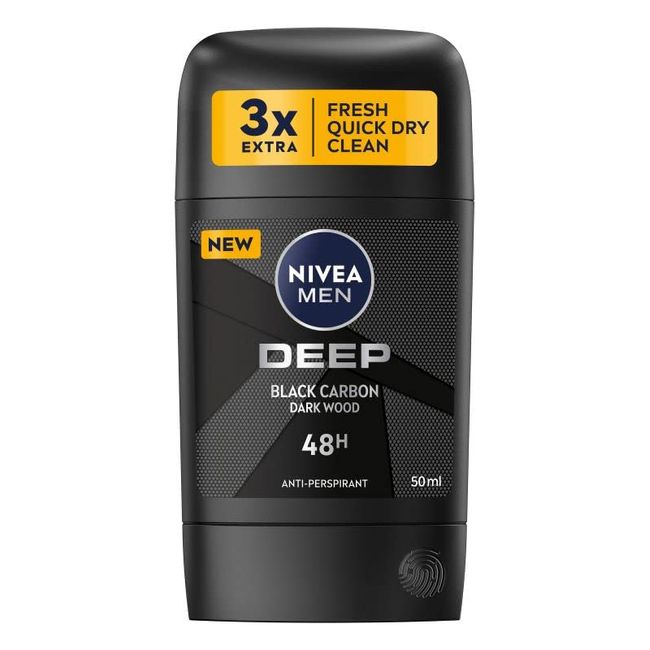 NIVEA Men Stick Deep Black Carbon, Pack of 2, 2 x 50 ml, 48H Protection