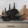 Blaumann 8 Pcs Cookware Pots Pans Set with Soft Touch Handles & Kitchen Tool Set (Matt Black)