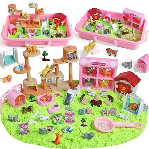 Play Sand And Sandpit Cat And Dog Pet Care Game w/Magic Sand For Girls And Boys