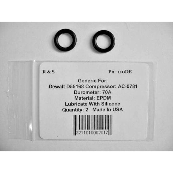 2 Dewalt AC-0781 Compressor Replacement O-Rings / R&S 110DE / EPDM Material