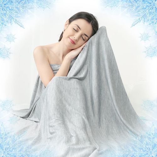 Elegear Cooling Throw Blanket, Japanese Q-Max>0.4 Arc-Chill Cooling Fiber Absorb Body Heat, 100% Cotton Backing, Summer Cool Blanket for Travel/Outdoor, Cold Blankets for Sleeping, Hypoallergic, Grey