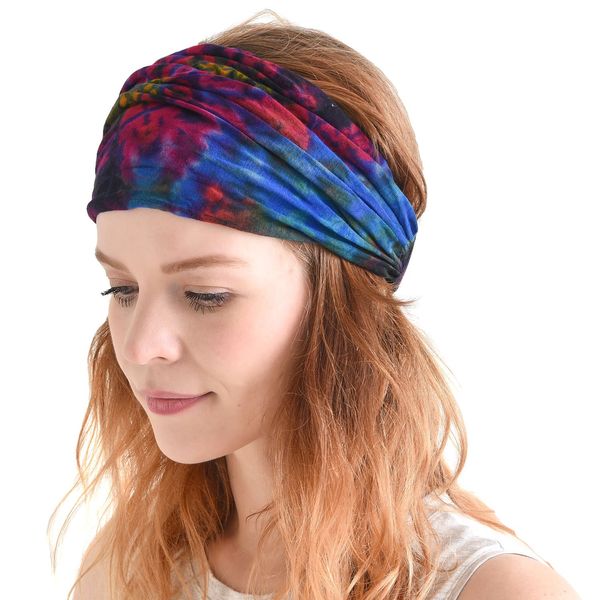 Casualbox | Tie-Dye Hippie Headband | Elastic Bandana | Head Cover Wrap for Men & Women | Psychedelic Flower Pattern | 60's 70's Retro Bohemian Boho C