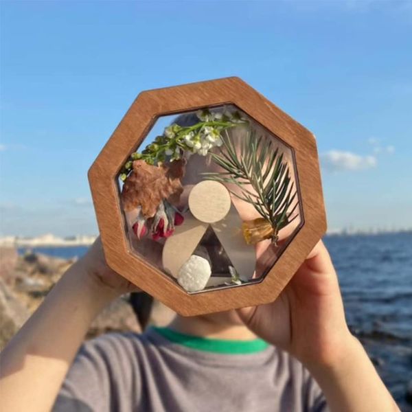 Natural Wood DIY Kaleidoscope Kit, Wooden Magic Rotating Kaleidoscope Making Set for Nature Lovers, Outdoor Classic Handmade Education Toys for Kids (Style A)