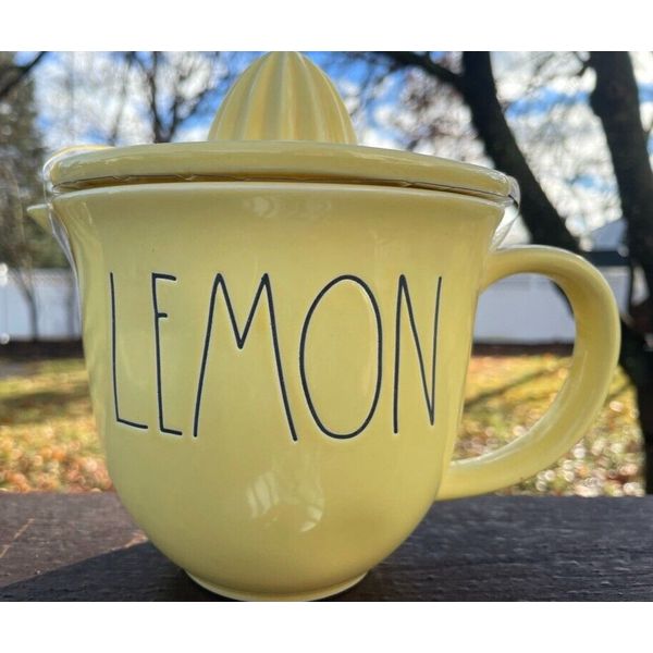 Rae Dunn LEMON Yellow Ceramic Lemon Juicer Lid and Pitcher NEW