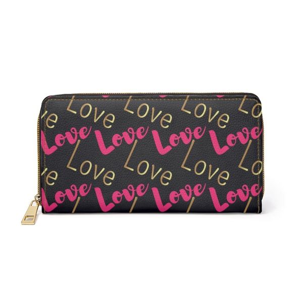 Womens Wallet, Zip Purse, Pink & Gold Love - One size