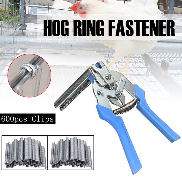 Hog Ring Pliers Kit With 600Pcs M-Rings Tool Set for Pet Cages, Fencing Repair