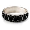 Avalaya Black Enamel Honeycomb Hinged Bangle Bracelet/Silver Tone/Size M