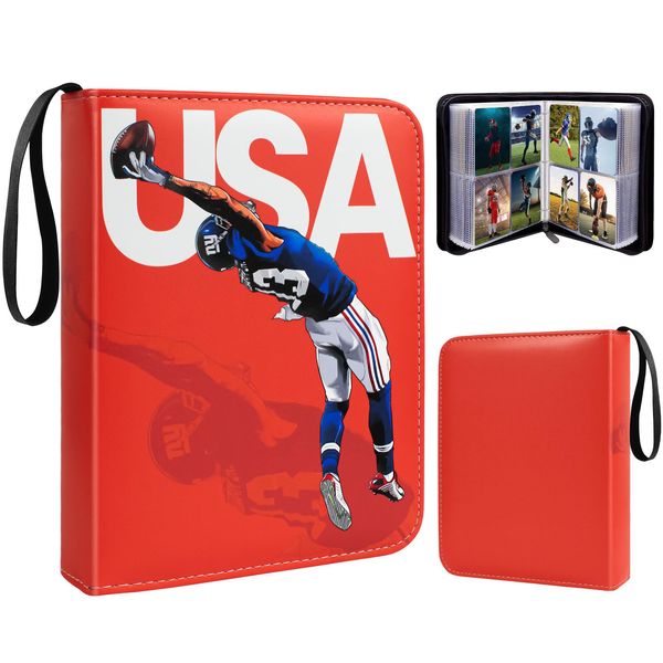 Trading Card Album for Football 400 Card Capacity Binder Card Holder, Binder with Sleeves, Football Card Holder Album, Trading Card Game Collection, Carrying Card Folder 50 Page, Red