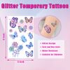 Wendergo 12 Sheets Butterfly Kids Tattoos, Temporary Butterfly Stickers, Glitter Tattoos for Girls Children Birthday Party Carnival Makeup Party Bag Fillers