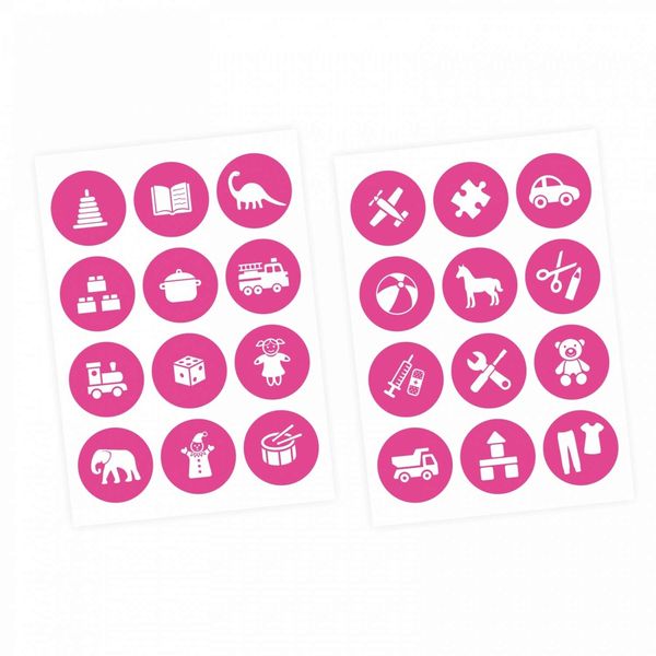 nikima Schönes für Kinder Möbelaufkleber Ordnungssticker für Spielzeug Weiss/PINK - Möbelfolie Kinderzimmer, Ordnung Lernen, Aufbewahrung, Ordnungssystem