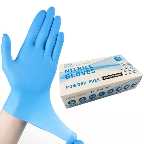 Sanwado 100% Genuine Nitrile Gloves, Rubber Gloves, Disposable, Medium, Blue, Nitrile Gloves, 100 Pieces, Powder-Free, Food Sanitation Law Compliant