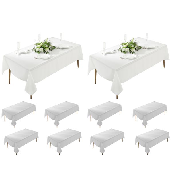 Craft And Party 10 Pack Rectangle Tablecloth, 60 x 102 Inch White Tablecloth, 8ft Rectangle Table Cloth, Polyester Fabric Washable Tablecloth for Home, Party, Wedding or Restaurant Use.