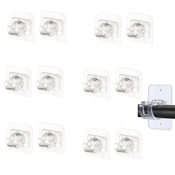 KGJAXF 12Pcs No Drill Curtain Pole, Curtain Rod No Drill, Stick on Curtain Rail, No Drill Curtain Pole Brackets, Self Adhesive Curtain Pole Holder, Curtain Hooks Self Adhesive for Home Kitchen