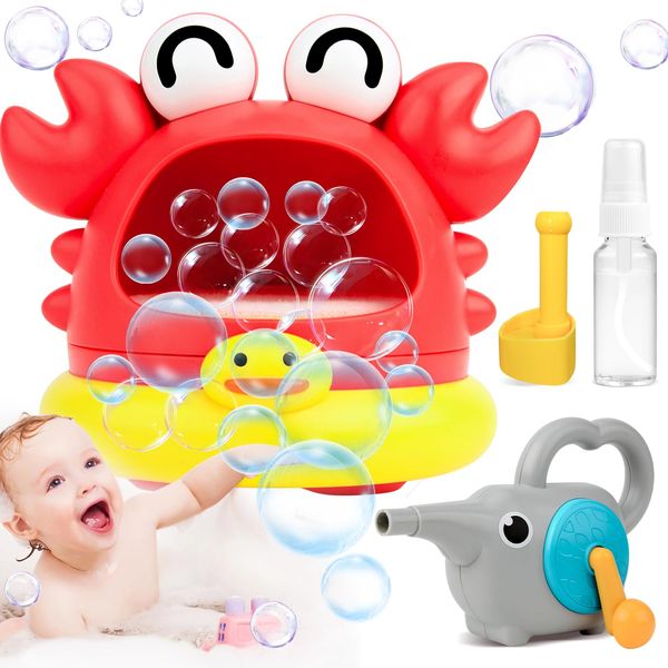 Bath Toys Crab Bubble Machine with 2 Attachments for Lots of Bubble, Toddler Bath Toys for Age 1 2 3 4 5 Experience The Fun of Bathing, No Battery Required