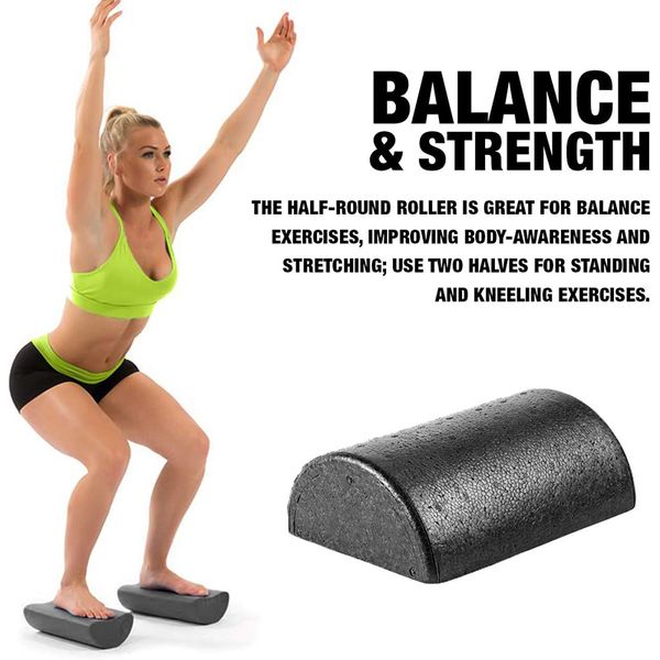 1Pair 30cm Half Foam Roller Sports Fitness Equipment Balance Pad Yoga Block for Yoga Pilates, One, Black