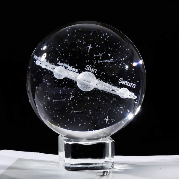 3D Crystal Planet Solar System Model 2.36” Ball Engraving Shooting Star, Centerpiece Ornament with Crystal Base, Gift for Astronomy Enthusiast