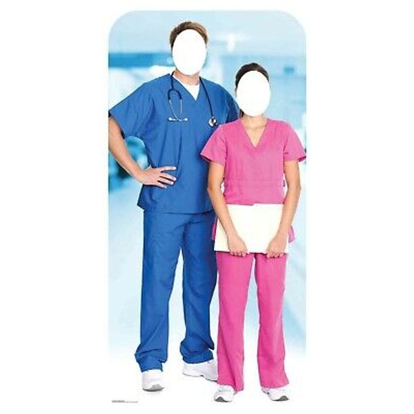 Doctor and Nurse Health Workers Lifesize Cardboard Cutout Stand